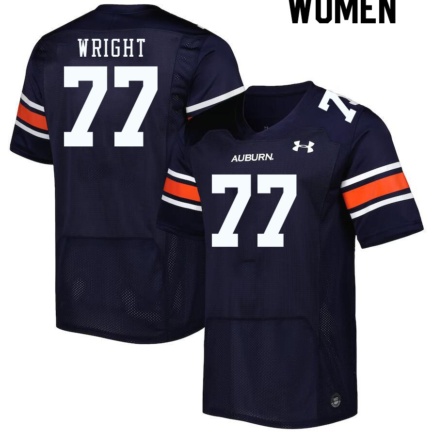 Women #77 Jeremiah Wright Auburn Tigers College Football Jerseys Stitched-Navy - Click Image to Close